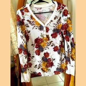 Red, Gold and White Flowered Thermal Button Up